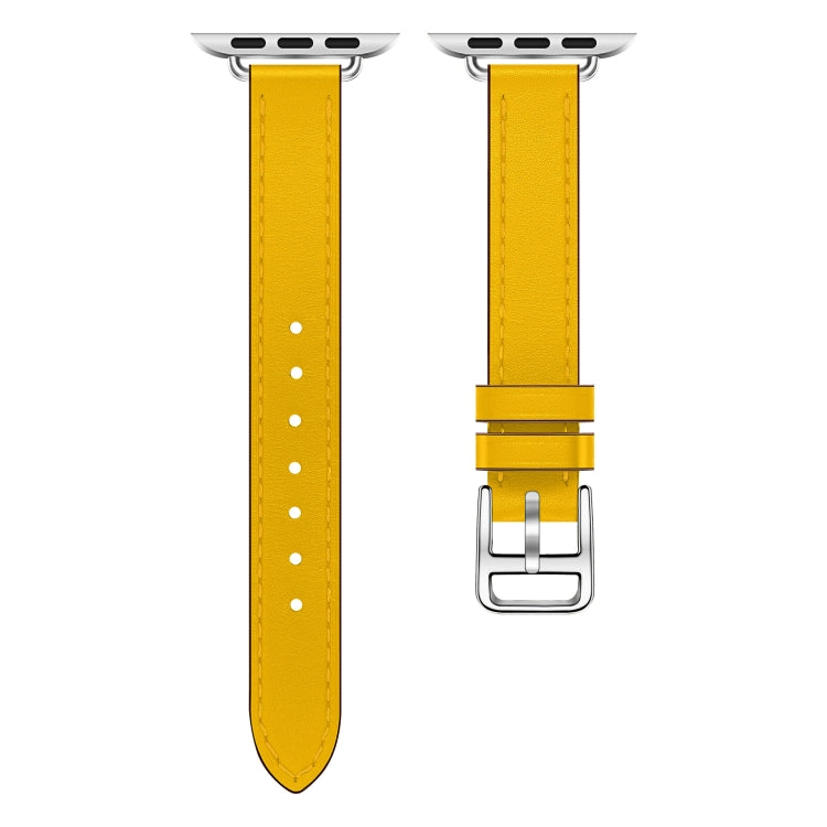 For Apple Watch 46mm / 49mm / 45mm / 44mm Classic Connector Buckle Slim Cow Real Leather Watch Band