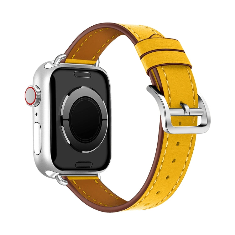 For Apple Watch 46mm / 49mm / 45mm / 44mm Classic Connector Buckle Slim Cow Real Leather Watch Band