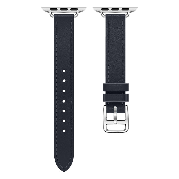 For Apple Watch 46mm / 49mm / 45mm / 44mm Classic Connector Buckle Slim Cow Real Leather Watch Band