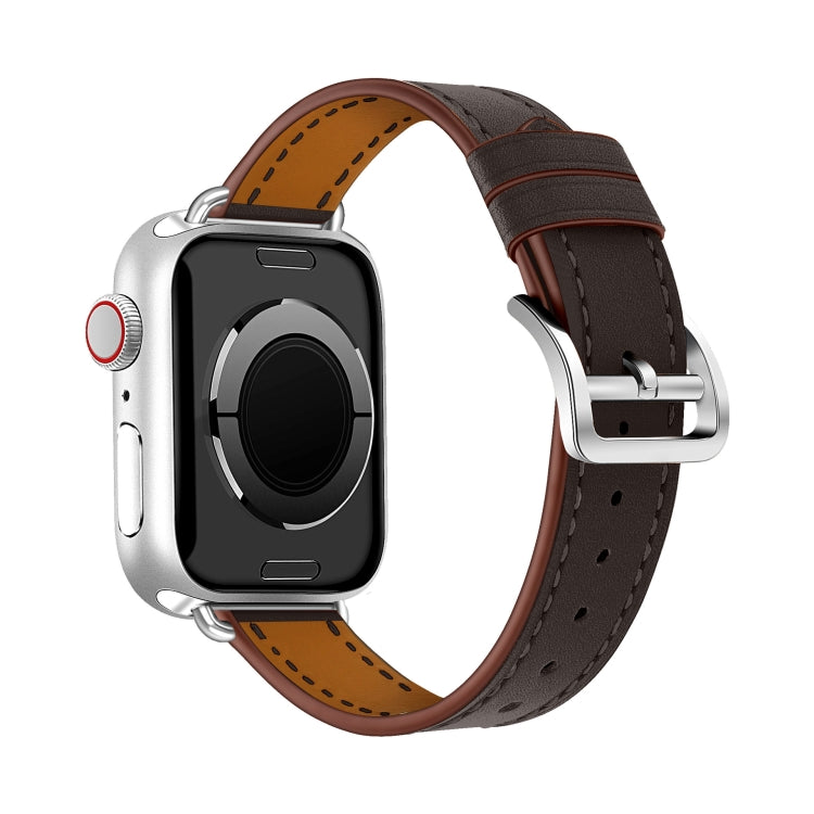 For Apple Watch 46mm / 49mm / 45mm / 44mm Classic Connector Buckle Slim Cow Real Leather Watch Band