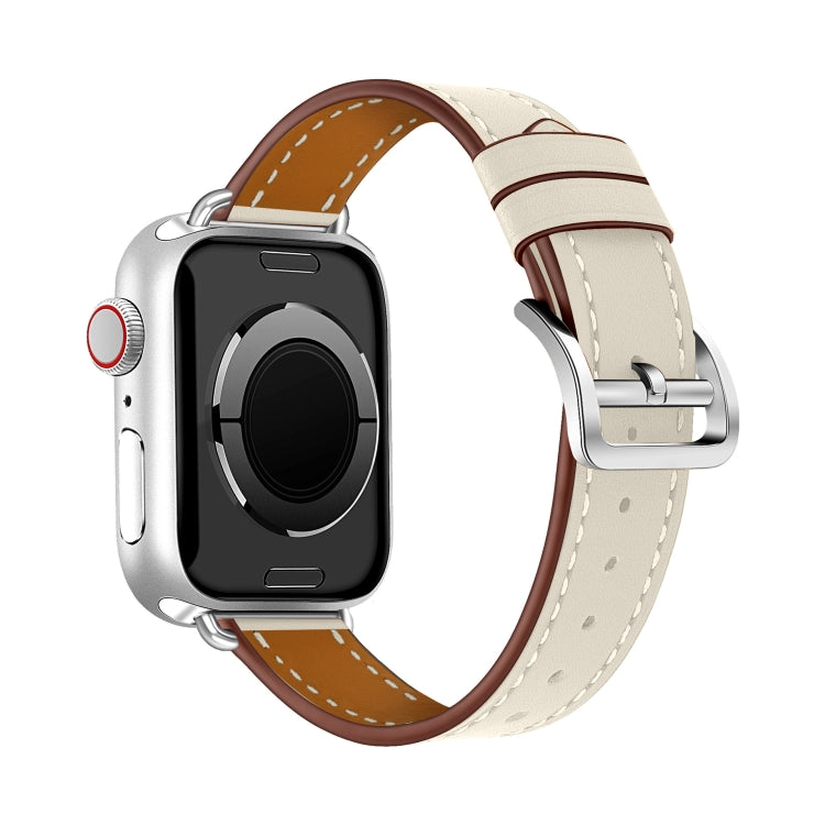 For Apple Watch 46mm / 49mm / 45mm / 44mm Classic Connector Buckle Slim Cow Real Leather Watch Band