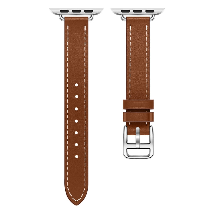 For Apple Watch 42mm / 41mm / 40mm / 38mm Classic Connector Buckle Slim Cow Real Leather Watch Band