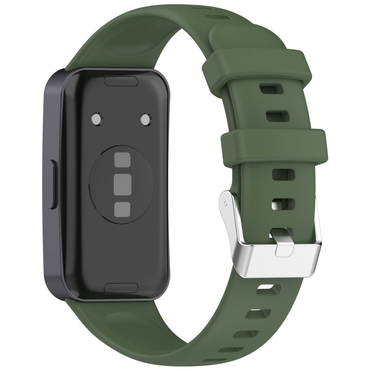 For Huawei Band 10 / 9 / 8 Silver Steel Buckle Soft Silicone Watch Band