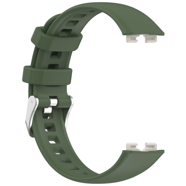 For Huawei Band 10 / 9 / 8 Silver Steel Buckle Soft Silicone Watch Band