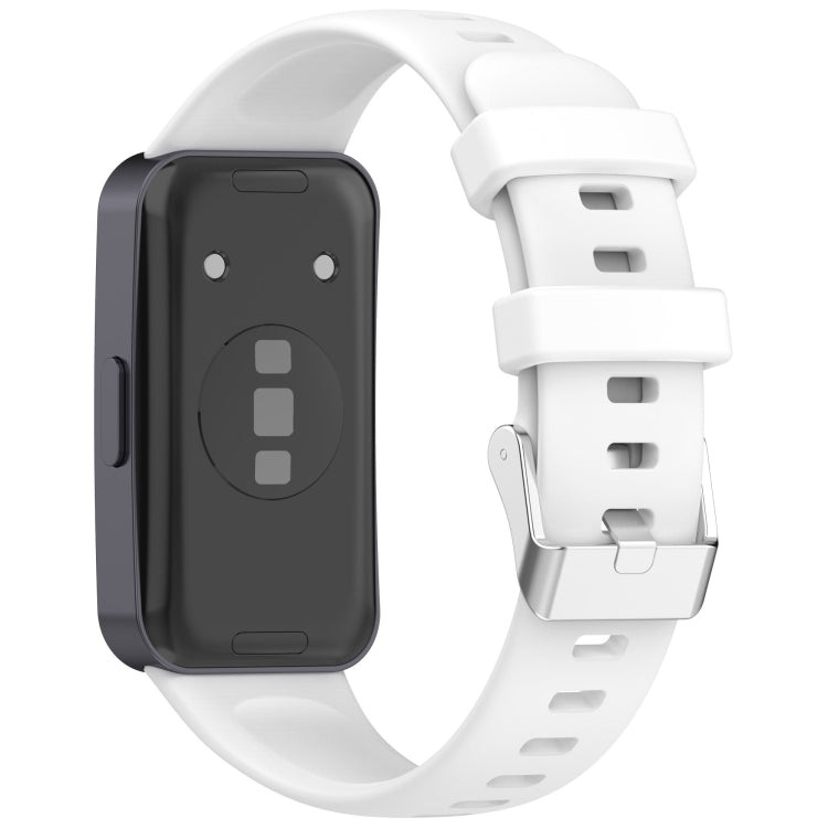 For Huawei Band 10 / 9 / 8 Silver Steel Buckle Soft Silicone Watch Band