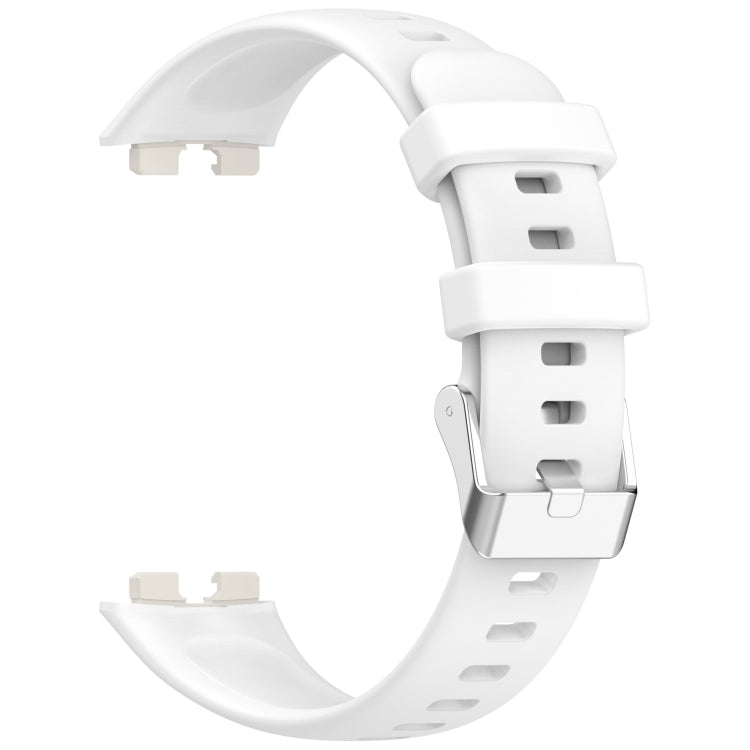 For Huawei Band 10 / 9 / 8 Silver Steel Buckle Soft Silicone Watch Band
