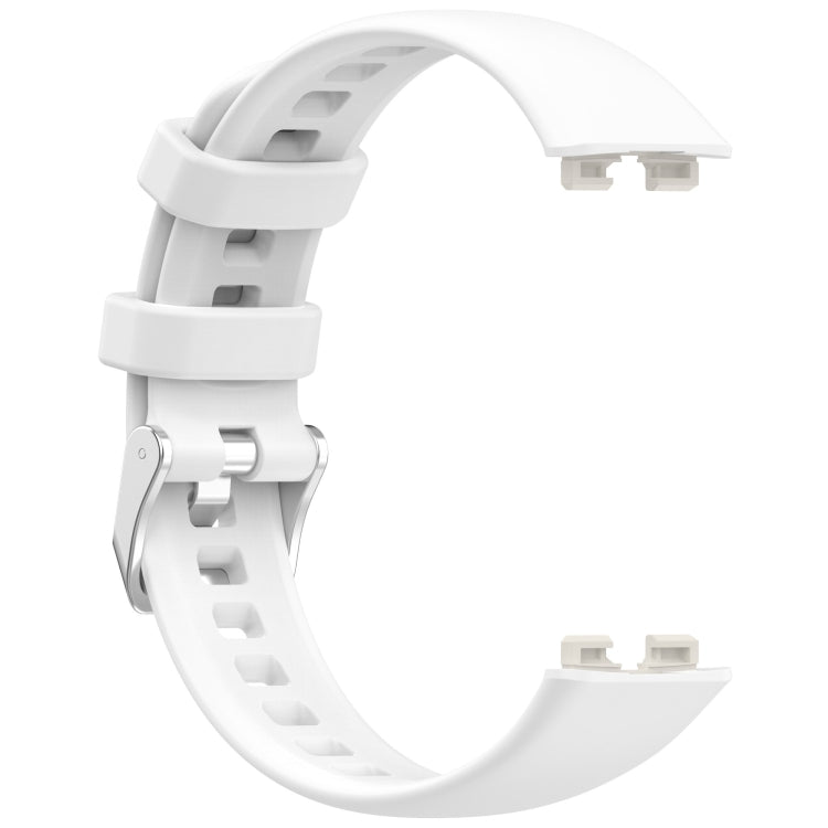 For Huawei Band 10 / 9 / 8 Silver Steel Buckle Soft Silicone Watch Band