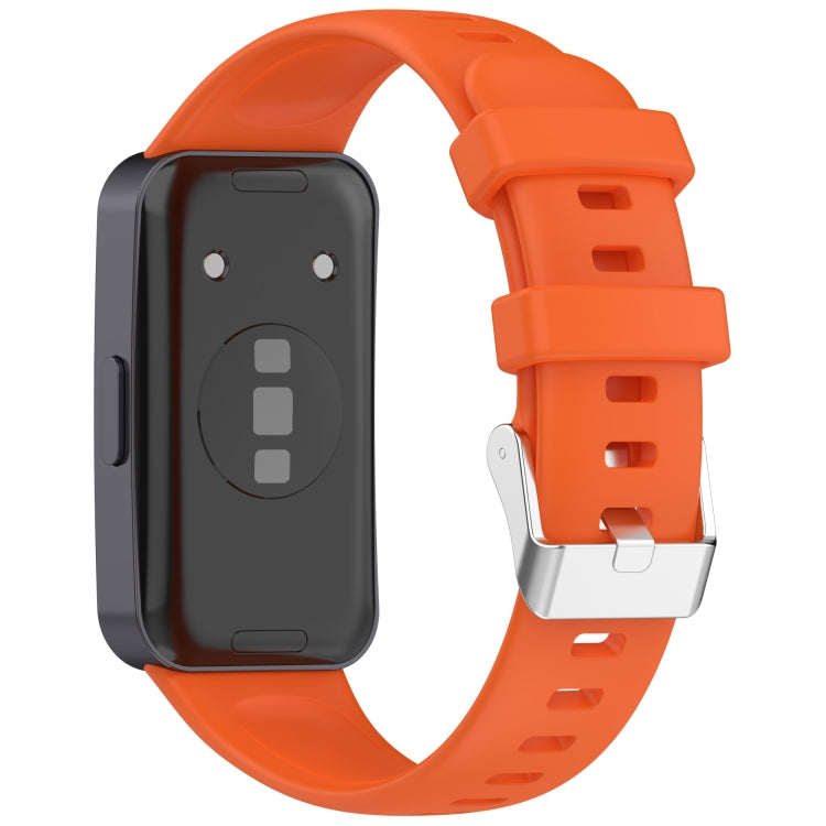 For Huawei Band 10 / 9 / 8 Silver Steel Buckle Soft Silicone Watch Band