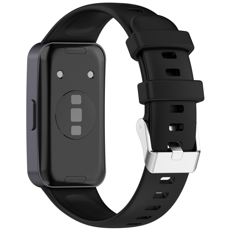 For Huawei Band 10 / 9 / 8 Silver Steel Buckle Soft Silicone Watch Band