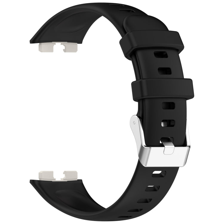 For Huawei Band 10 / 9 / 8 Silver Steel Buckle Soft Silicone Watch Band