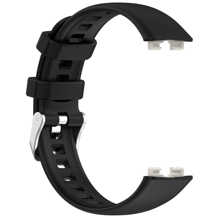 For Huawei Band 10 / 9 / 8 Silver Steel Buckle Soft Silicone Watch Band