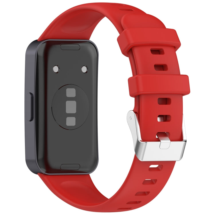 For Huawei Band 10 / 9 / 8 Silver Steel Buckle Soft Silicone Watch Band