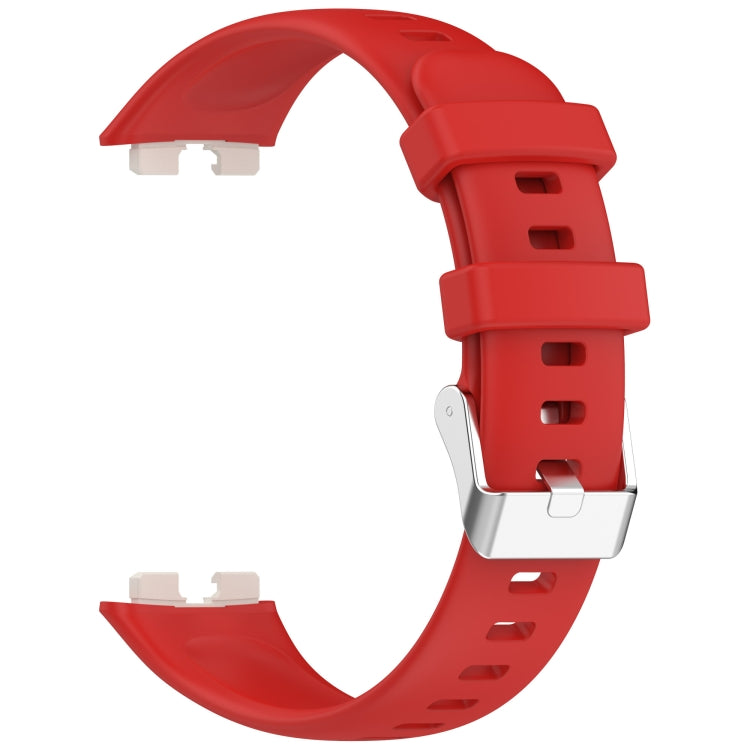For Huawei Band 10 / 9 / 8 Silver Steel Buckle Soft Silicone Watch Band