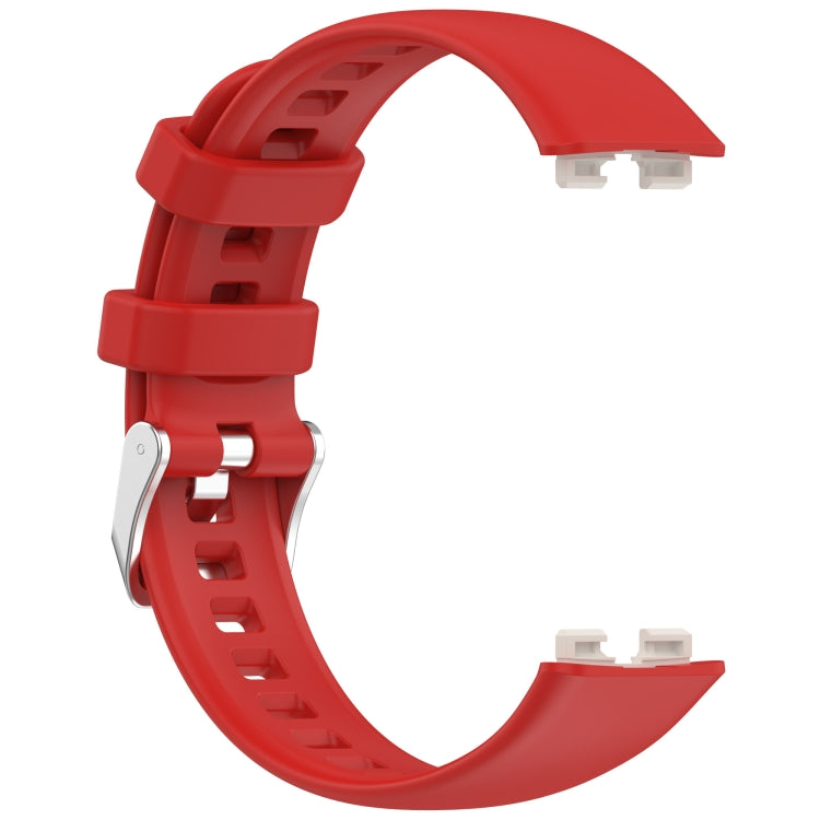 For Huawei Band 10 / 9 / 8 Silver Steel Buckle Soft Silicone Watch Band