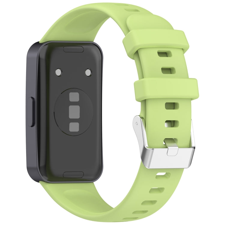For Huawei Band 10 / 9 / 8 Silver Steel Buckle Soft Silicone Watch Band