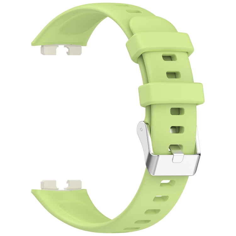For Huawei Band 10 / 9 / 8 Silver Steel Buckle Soft Silicone Watch Band