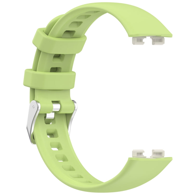 For Huawei Band 10 / 9 / 8 Silver Steel Buckle Soft Silicone Watch Band