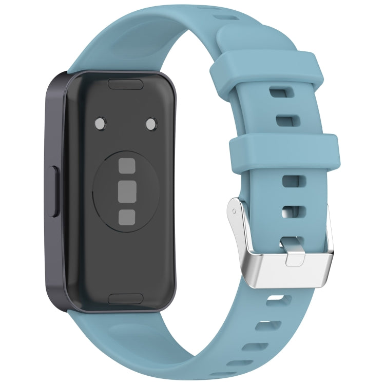 For Huawei Band 10 / 9 / 8 Silver Steel Buckle Soft Silicone Watch Band