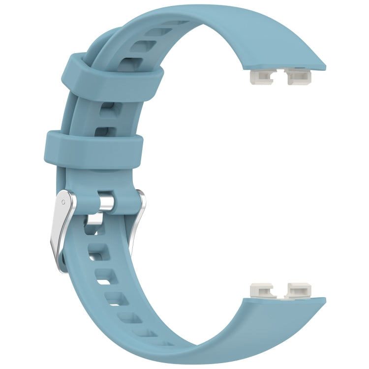 For Huawei Band 10 / 9 / 8 Silver Steel Buckle Soft Silicone Watch Band