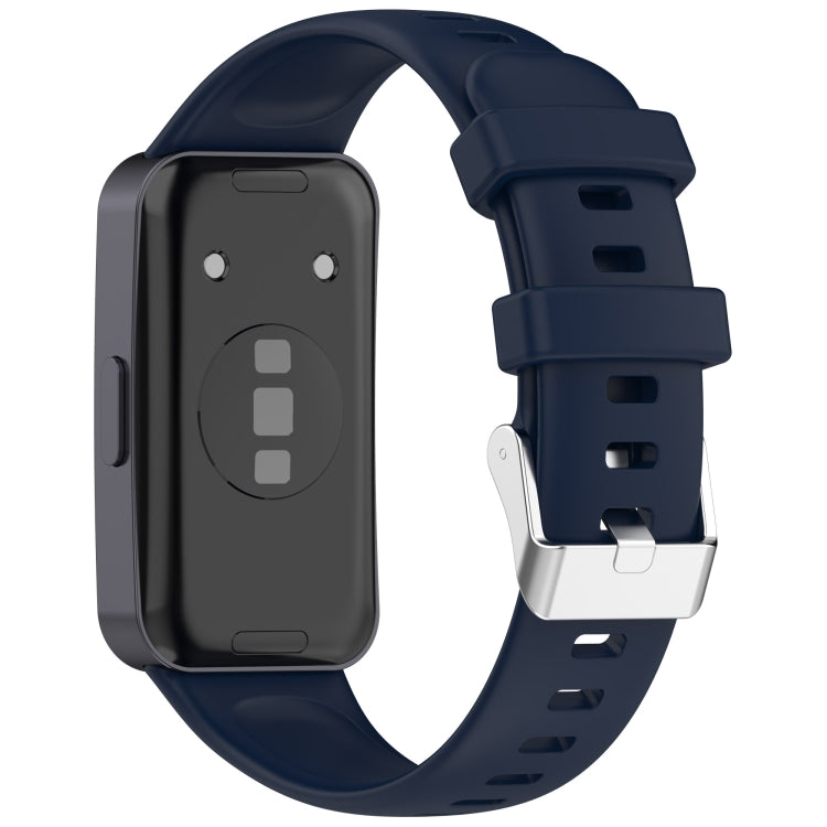 For Huawei Band 10 / 9 / 8 Silver Steel Buckle Soft Silicone Watch Band