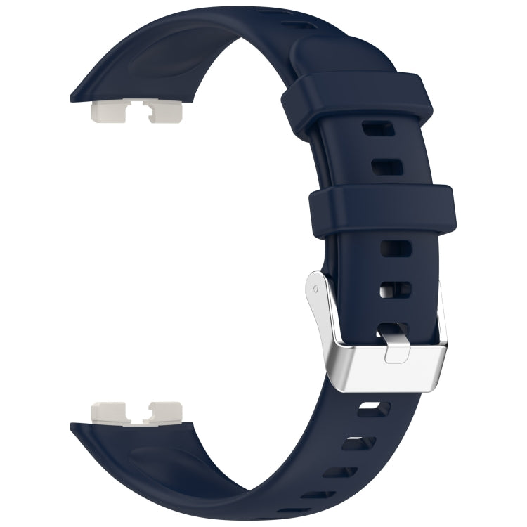 For Huawei Band 10 / 9 / 8 Silver Steel Buckle Soft Silicone Watch Band