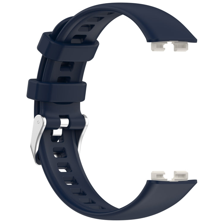 For Huawei Band 10 / 9 / 8 Silver Steel Buckle Soft Silicone Watch Band