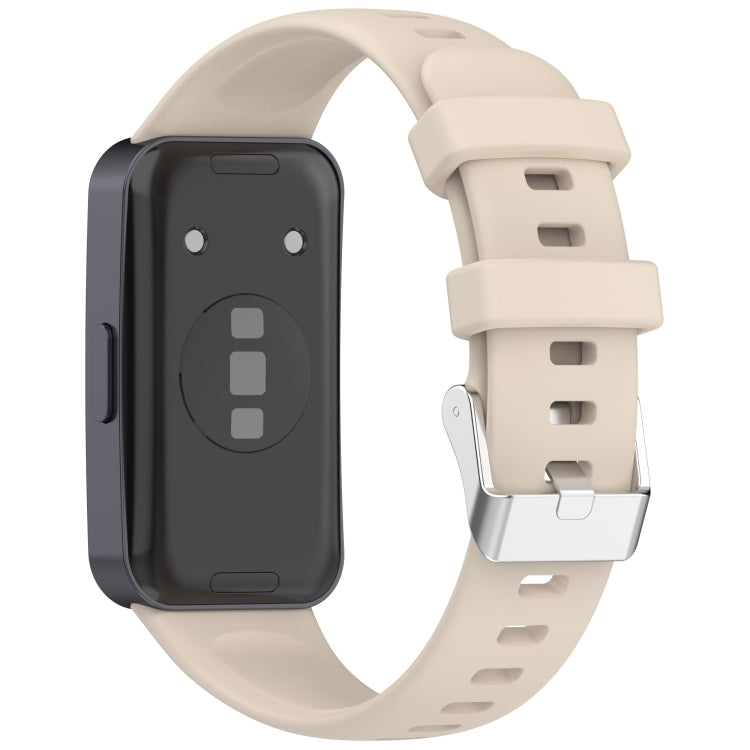 For Huawei Band 10 / 9 / 8 Silver Steel Buckle Soft Silicone Watch Band