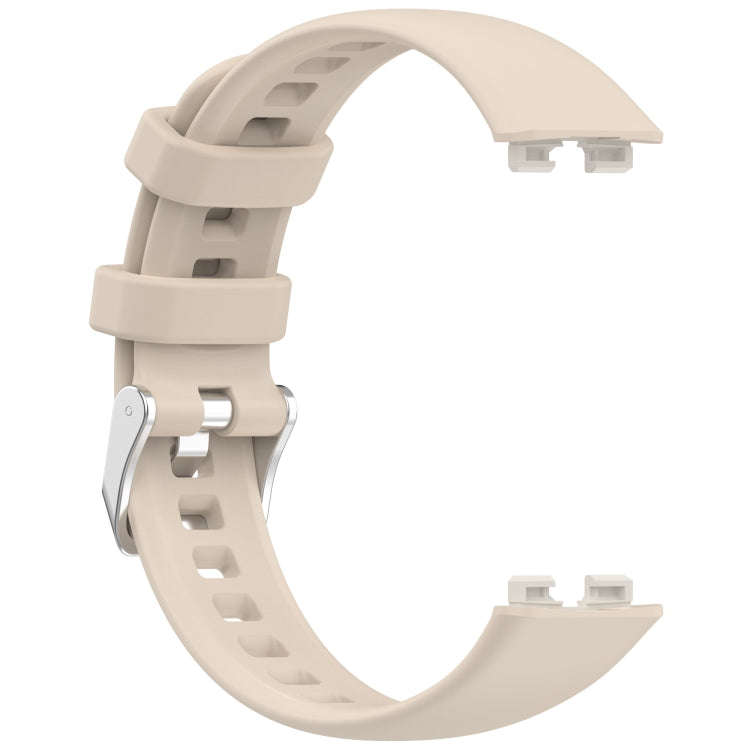 For Huawei Band 10 / 9 / 8 Silver Steel Buckle Soft Silicone Watch Band