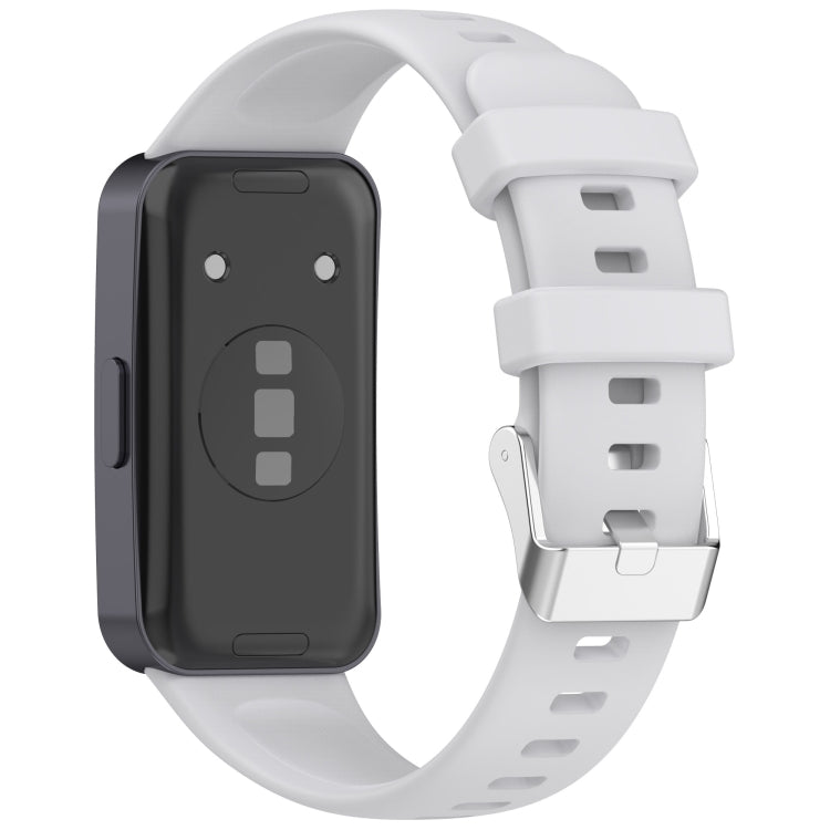 For Huawei Band 10 / 9 / 8 Silver Steel Buckle Soft Silicone Watch Band