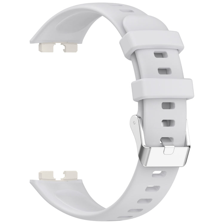 For Huawei Band 10 / 9 / 8 Silver Steel Buckle Soft Silicone Watch Band