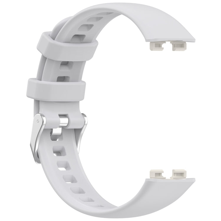 For Huawei Band 10 / 9 / 8 Silver Steel Buckle Soft Silicone Watch Band