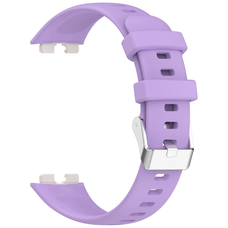For Huawei Band 10 / 9 / 8 Silver Steel Buckle Soft Silicone Watch Band