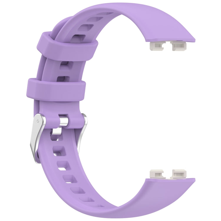 For Huawei Band 10 / 9 / 8 Silver Steel Buckle Soft Silicone Watch Band