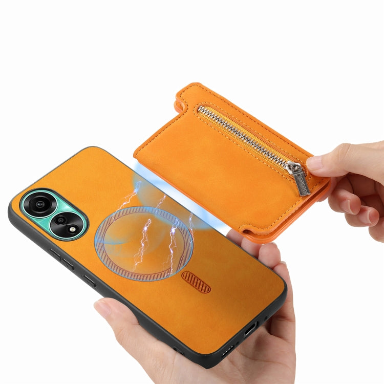 For OPPO A3 Pro Retro MagSafe Zipper Wallet Card Bag Back Phone Case