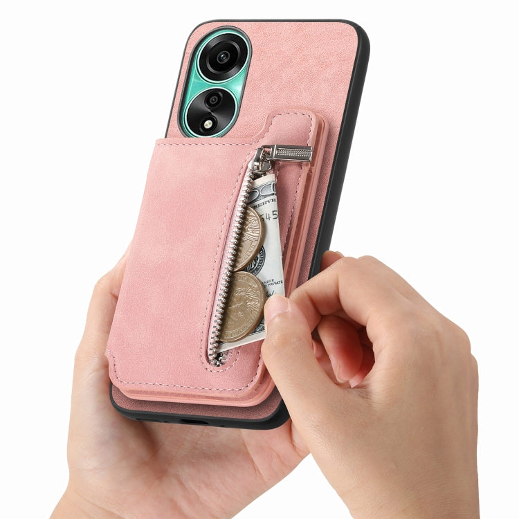 For OPPO A3 Pro Retro MagSafe Zipper Wallet Card Bag Back Phone Case