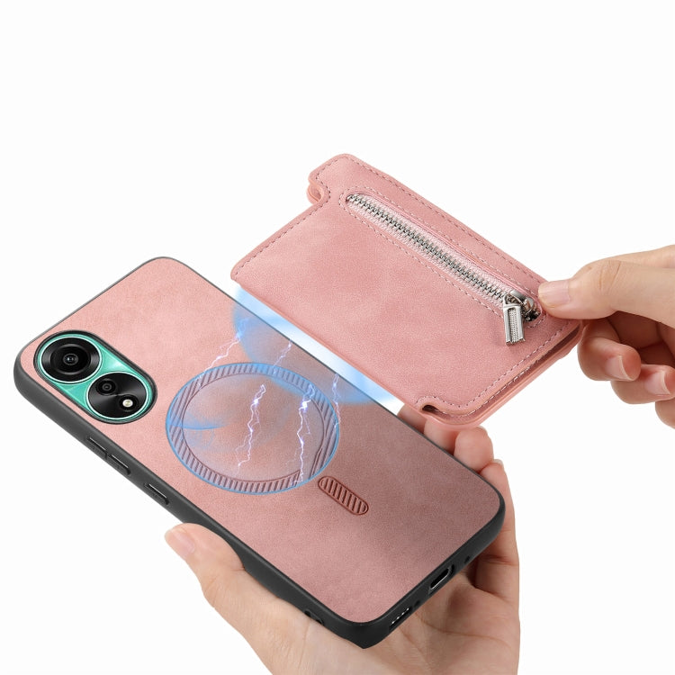 For OPPO A3 Pro Retro MagSafe Zipper Wallet Card Bag Back Phone Case