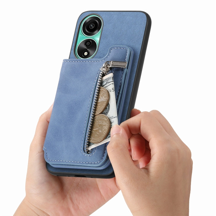 For OPPO A58 4G Retro MagSafe Zipper Wallet Card Bag Back Phone Case