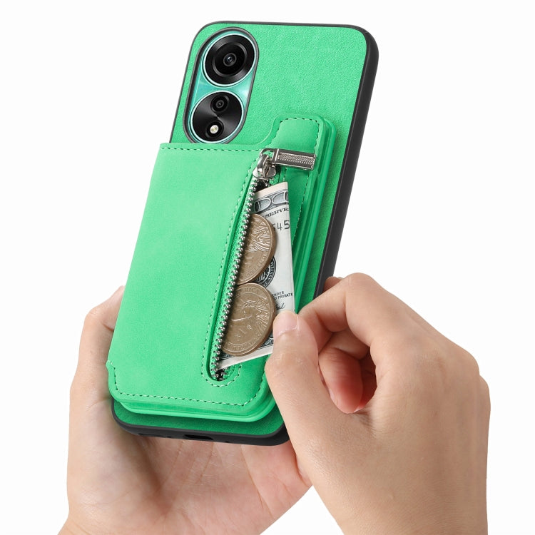 For OPPO A58 4G Retro MagSafe Zipper Wallet Card Bag Back Phone Case