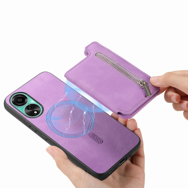 For OPPO A78 4G Retro MagSafe Zipper Wallet Card Bag Back Phone Case