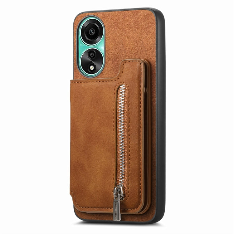 For OPPO A78 4G Retro MagSafe Zipper Wallet Card Bag Back Phone Case