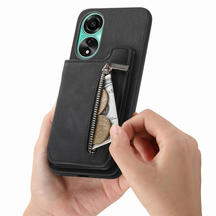 For OPPO A78 4G Retro MagSafe Zipper Wallet Card Bag Back Phone Case