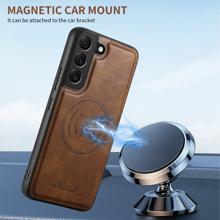 For Samsung Galaxy S22 5G Suteni H19 Oil Wax 2-in-1 MagSafe Removable Card Box Back Phone Case