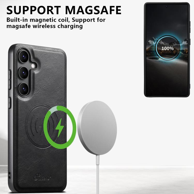 For Samsung Galaxy S26+ 5G Suteni H19 Oil Wax 2-in-1 MagSafe Removable Card Box Back Phone Case