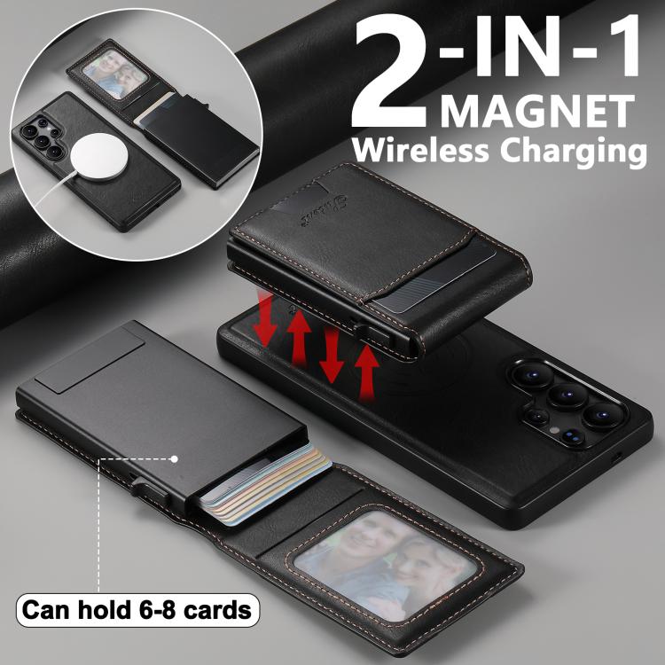 For Samsung Galaxy S26 Ultra 5G Suteni H19 Oil Wax 2-in-1 MagSafe Removable Card Box Back Phone Case