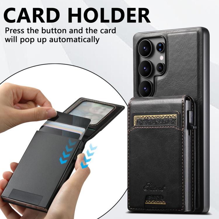 For Samsung Galaxy S26 Ultra 5G Suteni H19 Oil Wax 2-in-1 MagSafe Removable Card Box Back Phone Case
