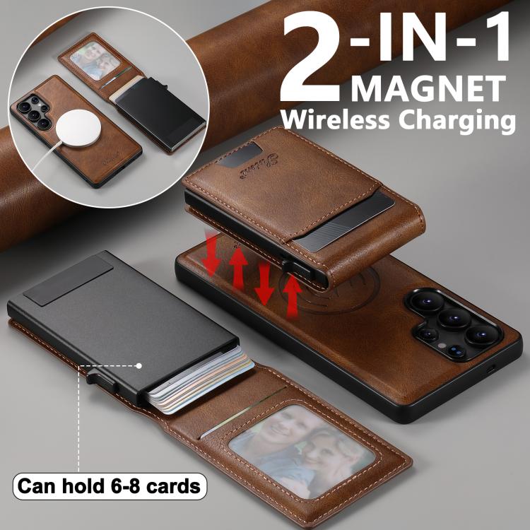 For Samsung Galaxy S26 Ultra 5G Suteni H19 Oil Wax 2-in-1 MagSafe Removable Card Box Back Phone Case