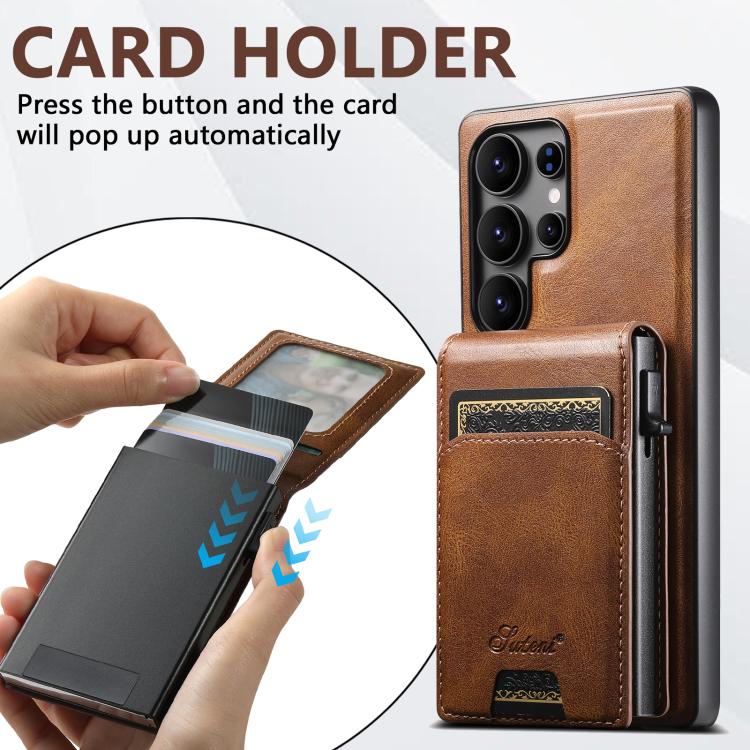 For Samsung Galaxy S26 Ultra 5G Suteni H19 Oil Wax 2-in-1 MagSafe Removable Card Box Back Phone Case