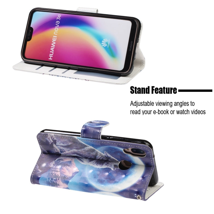 3D Visual Painting Left And Right Open Leather Case for Huawei P20 lite & Nova 3e &P9 lite 2018  , With Bracket & Card Slot & Wallet & Bracelet
