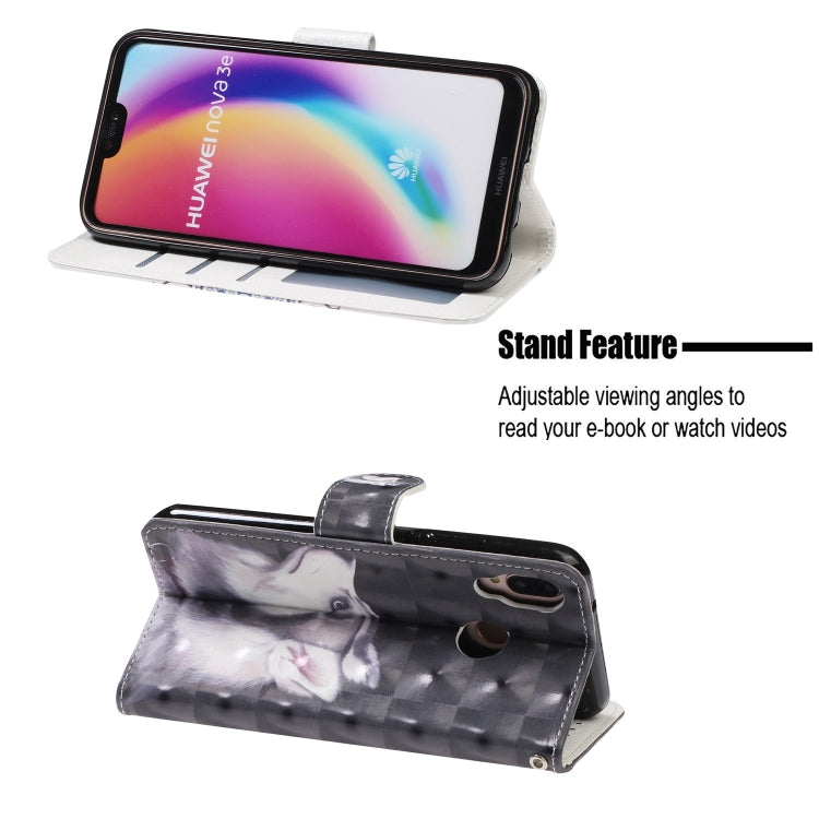 3D Visual Painting Left And Right Open Leather Case for Huawei P20 lite & Nova 3e &P9 lite 2018  , With Bracket & Card Slot & Wallet & Bracelet
