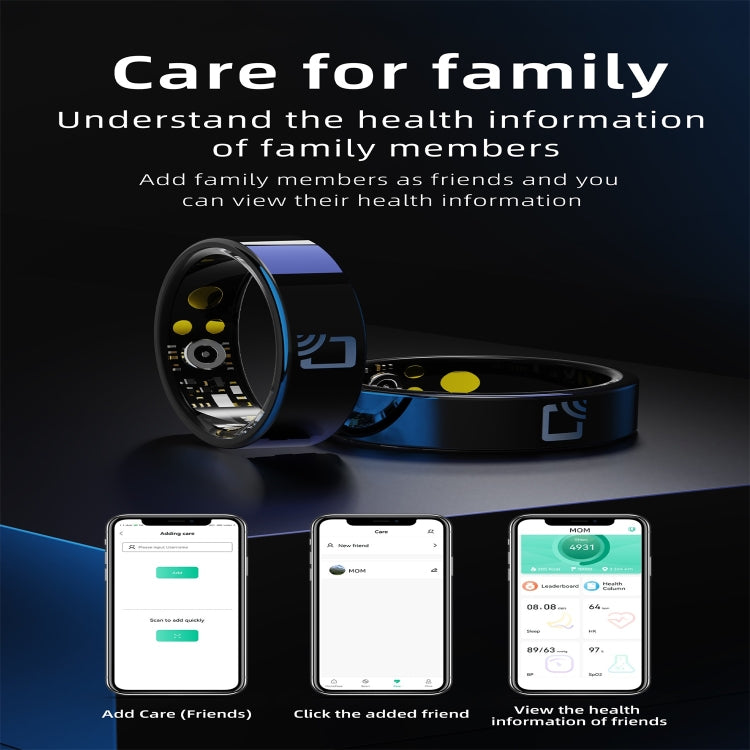 R20 SIZE 7 Smart Ring, Support Heart Rate / Blood Oxygen / Sleep Monitoring / Multiple Sports Modes - Black